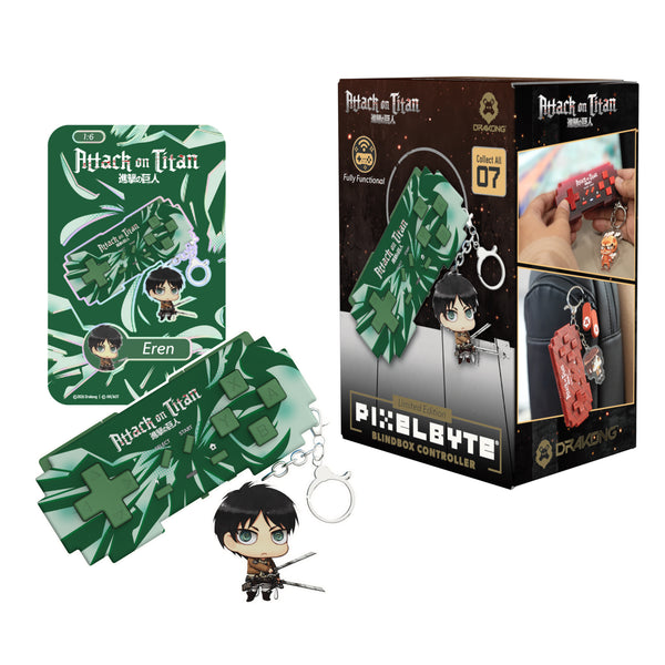 Attack on Titan PixelByte Eren blindbox controller with packaging card and retail box, Drakong Collect All 07