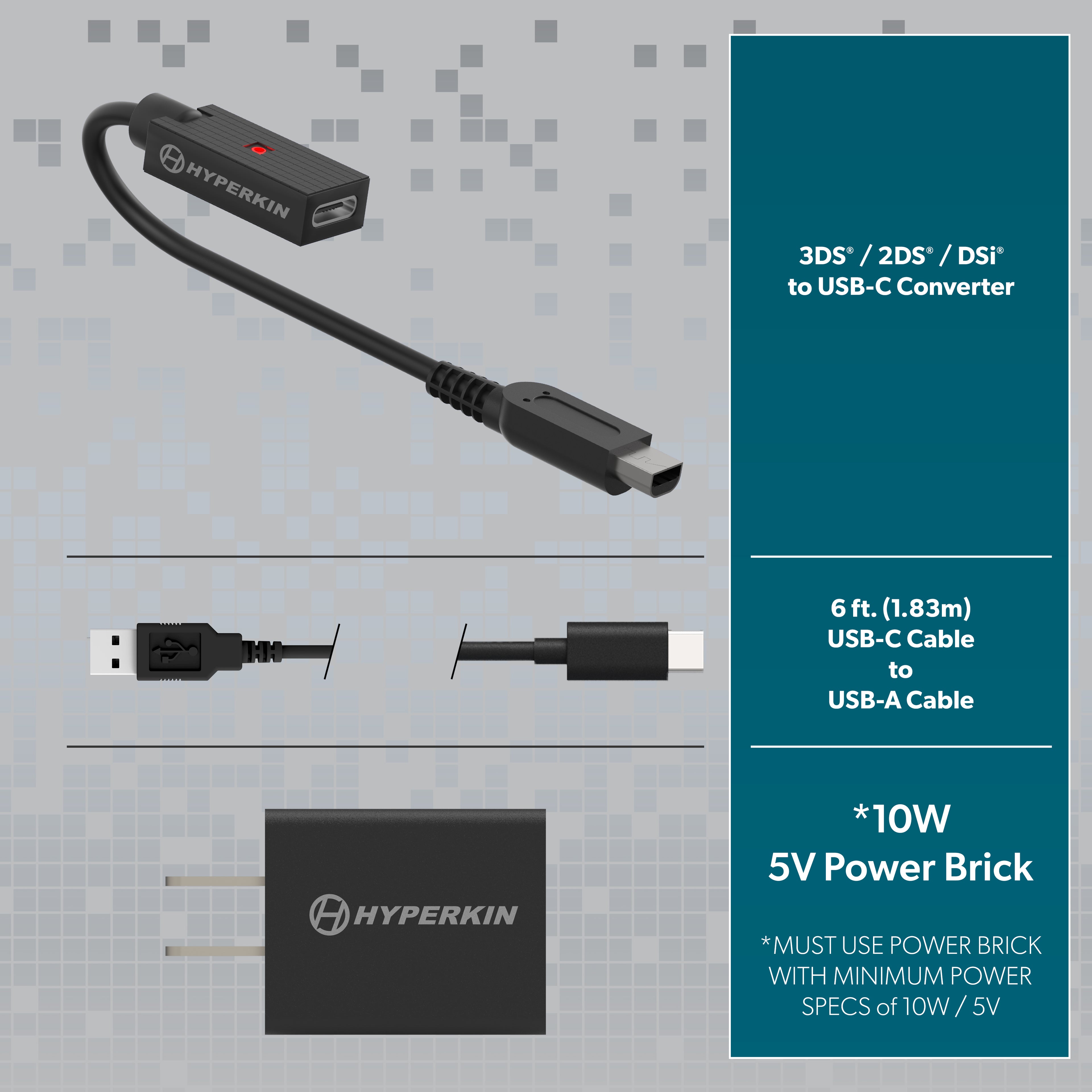 Hyperkin ShockLine USB-C Charging Cable Kit for 3DS 2DS DSi