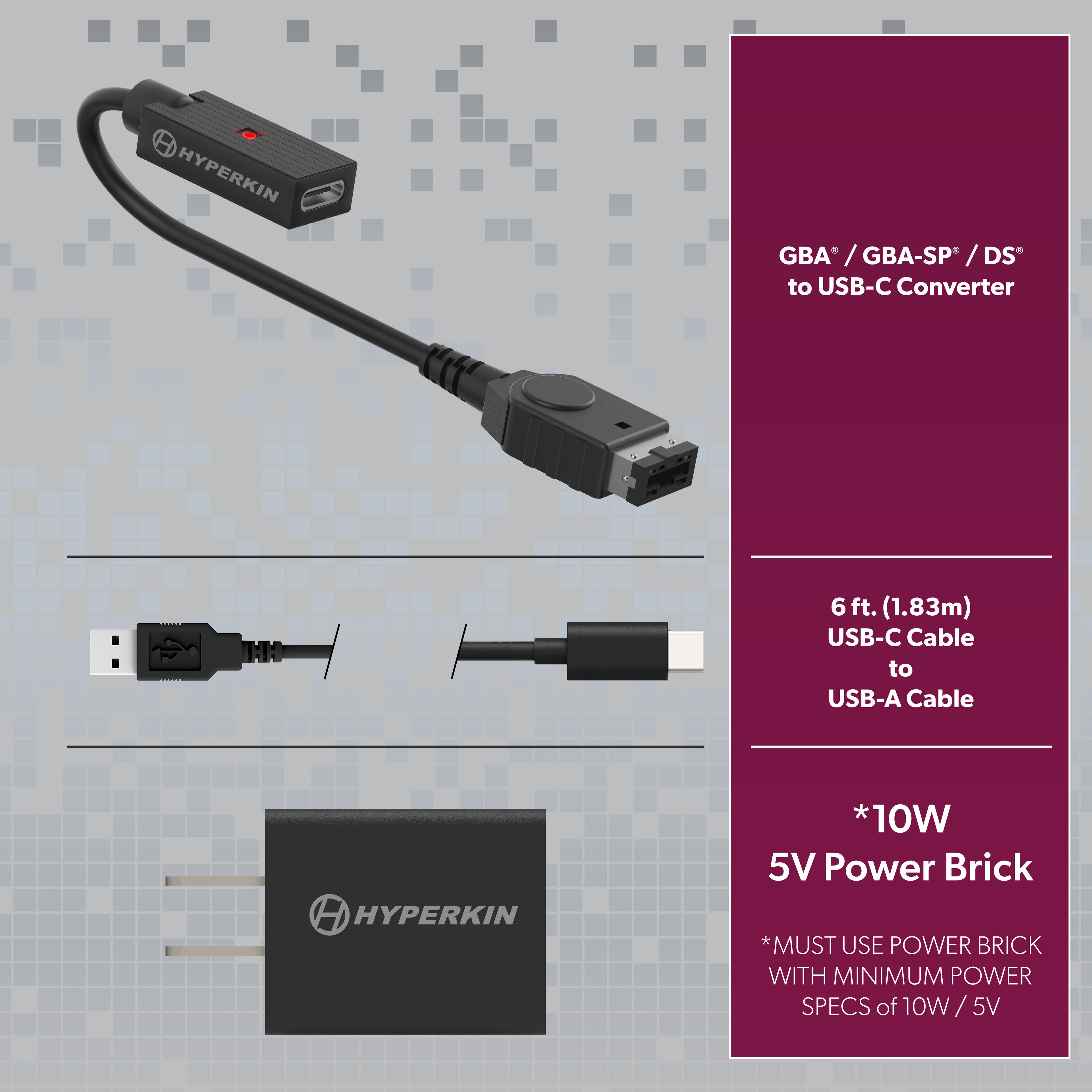 Hyperkin ShockLine USB-C Charging Cable Kit for GBA SP & DS