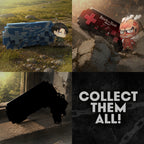 Attack on Titan controller keychains: Levi in a grassy field, Colossal Titan on rubble, mystery silhouette design, with Collect Them All text
