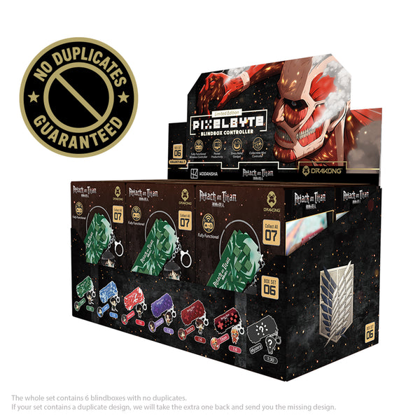 PixelByte Blindbox Controller display box: Attack on Titan Limited Edition, Box Set 06, with No Duplicates Guaranteed badge