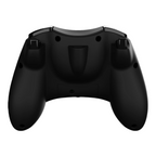 Black gaming controller on a white background