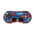 A game controller skin with a pixel art design featuring fruit characters on a blue background.