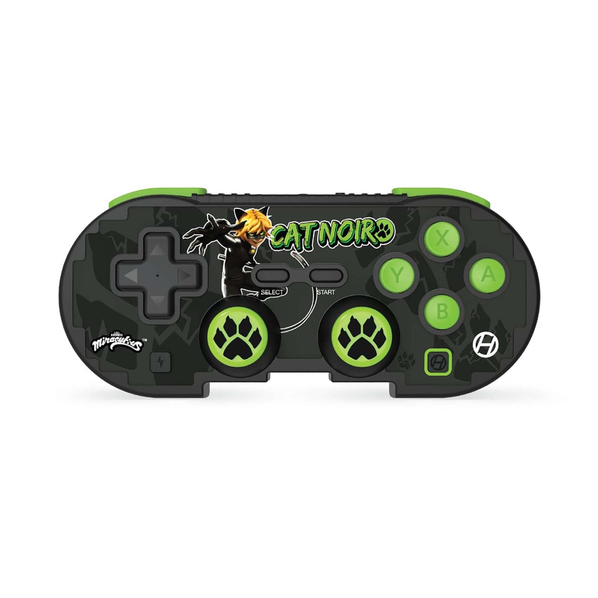 A colorful game controller with a design featuring Ladybug and Cat Noir characters from the 'Pixel Art' series.