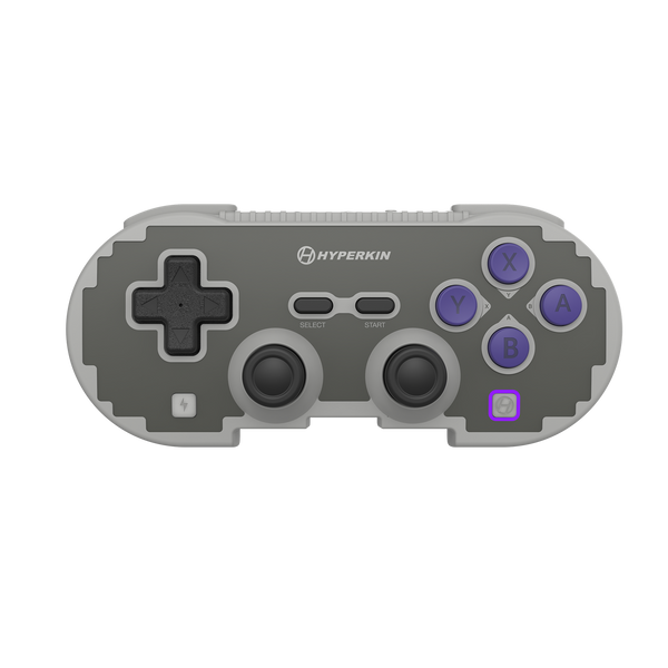 Hyperkin Limited Edition Retro Pixel Art controller, gray SNES-style wired controller with purple and pink accent buttons
