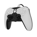 Gaming controller with black and white design on a white background