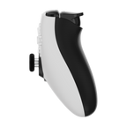 Black and white gaming controller on a white background