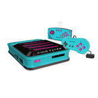 Two turquoise Hyperkin RetroN 5 HyperBeach edition wireless controllers stacked together
