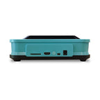 Back view of turquoise Hyperkin RetroN 5 HyperBeach console showing cartridge slots and ports