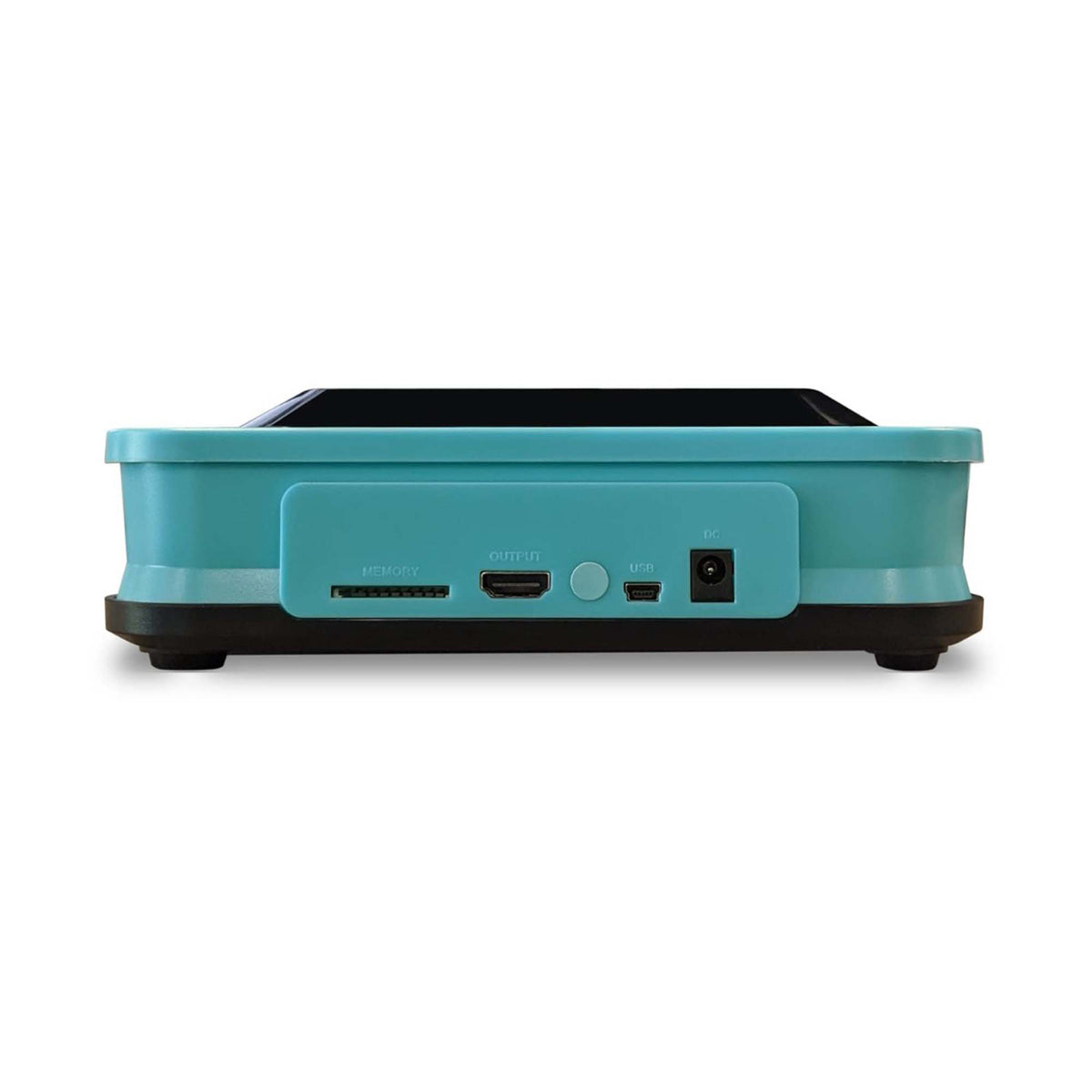 Back view of turquoise Hyperkin RetroN 5 HyperBeach console showing cartridge slots and ports