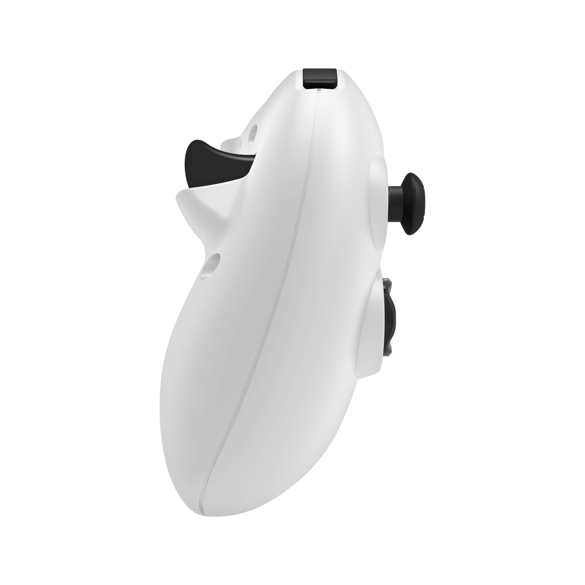 Side profile of the white Hyperkin Xbox 20th Anniversary Duke Controller showing the black bumper and trigger