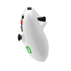 Angled side view of the white Hyperkin Xbox 20th Anniversary Duke Controller showing the colored face buttons and green Xbox button