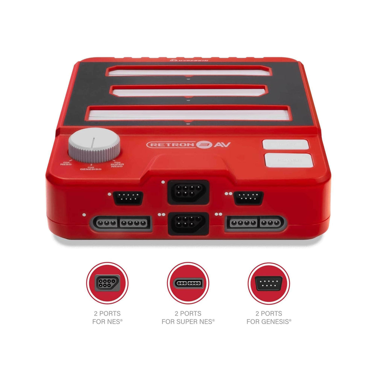 Hyperkin RetroN 3 AV console rear view showing controller ports for NES, Super NES, and Genesis