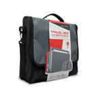 A black Hyperkin travel bag for Nintendo Switch, with a shoulder strap and a zippered compartment for the console.