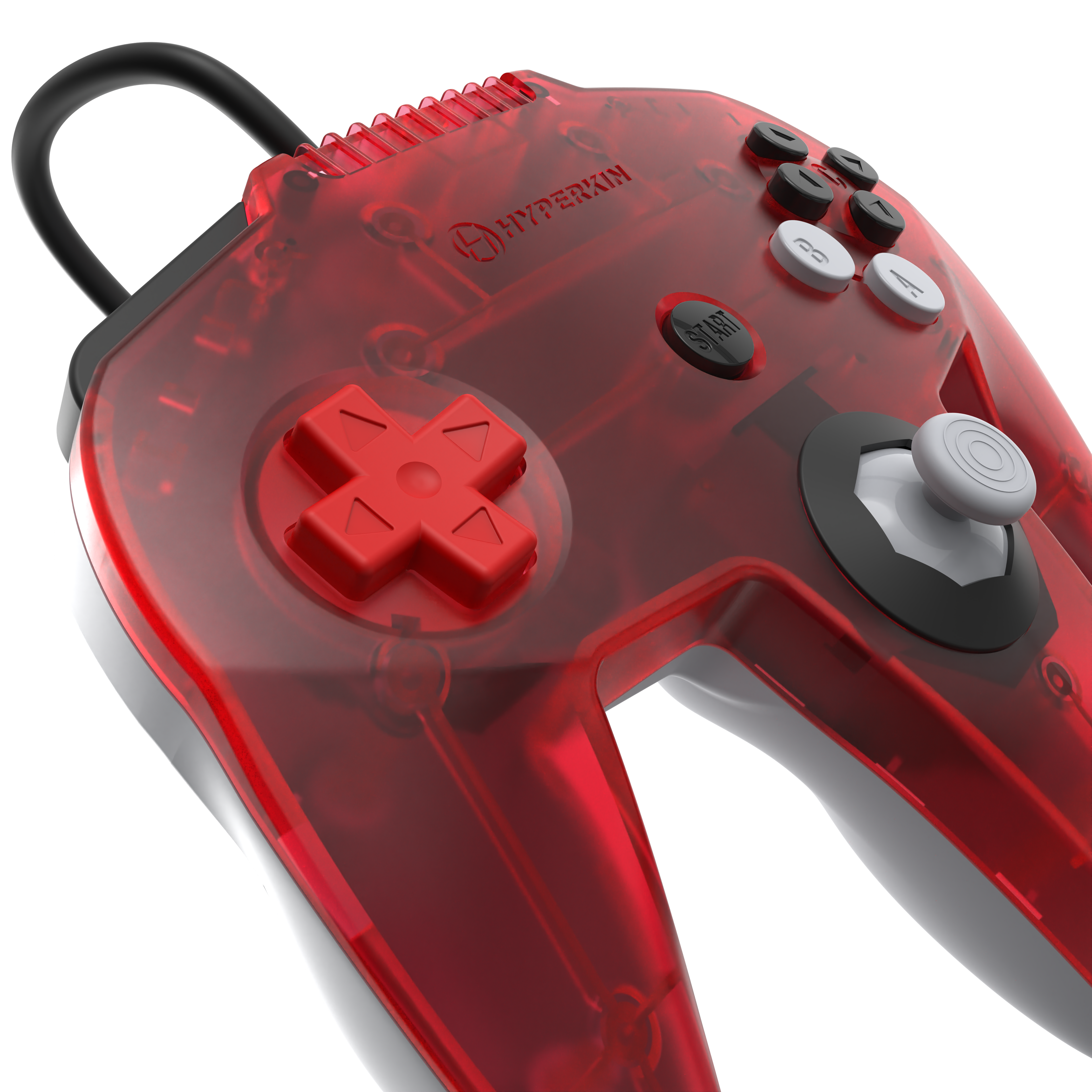 Red gaming controller with Hyperkin logo on a white background
