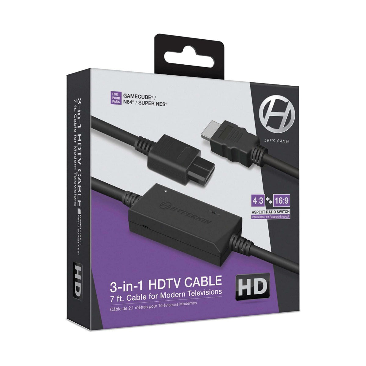 Hyperkin 3-in-1 HDTV Cable retail packaging box for modern televisions