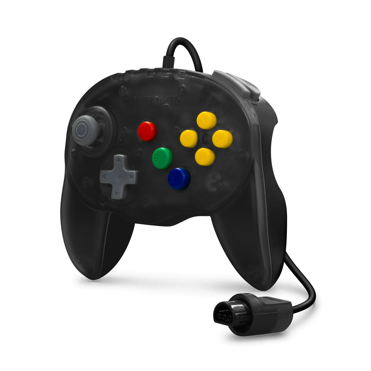 Hyperkin Fleet Admiral Controller for N64 in translucent gray and black, wired