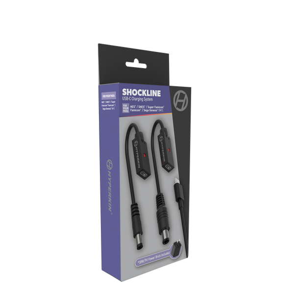 Hyperkin ShockLine USB-C power supply retail packaging box for retro consoles
