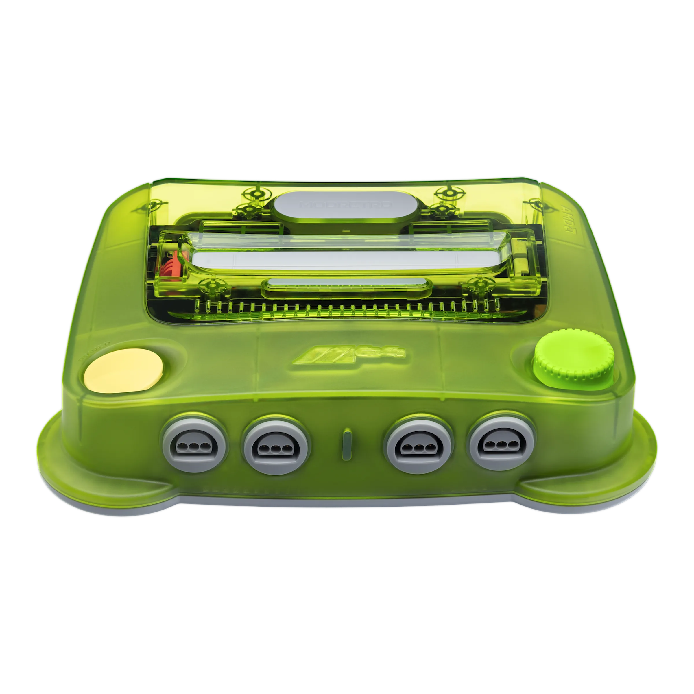 Green transparent ModRetro M64 console for playing N64 games on modern televisions