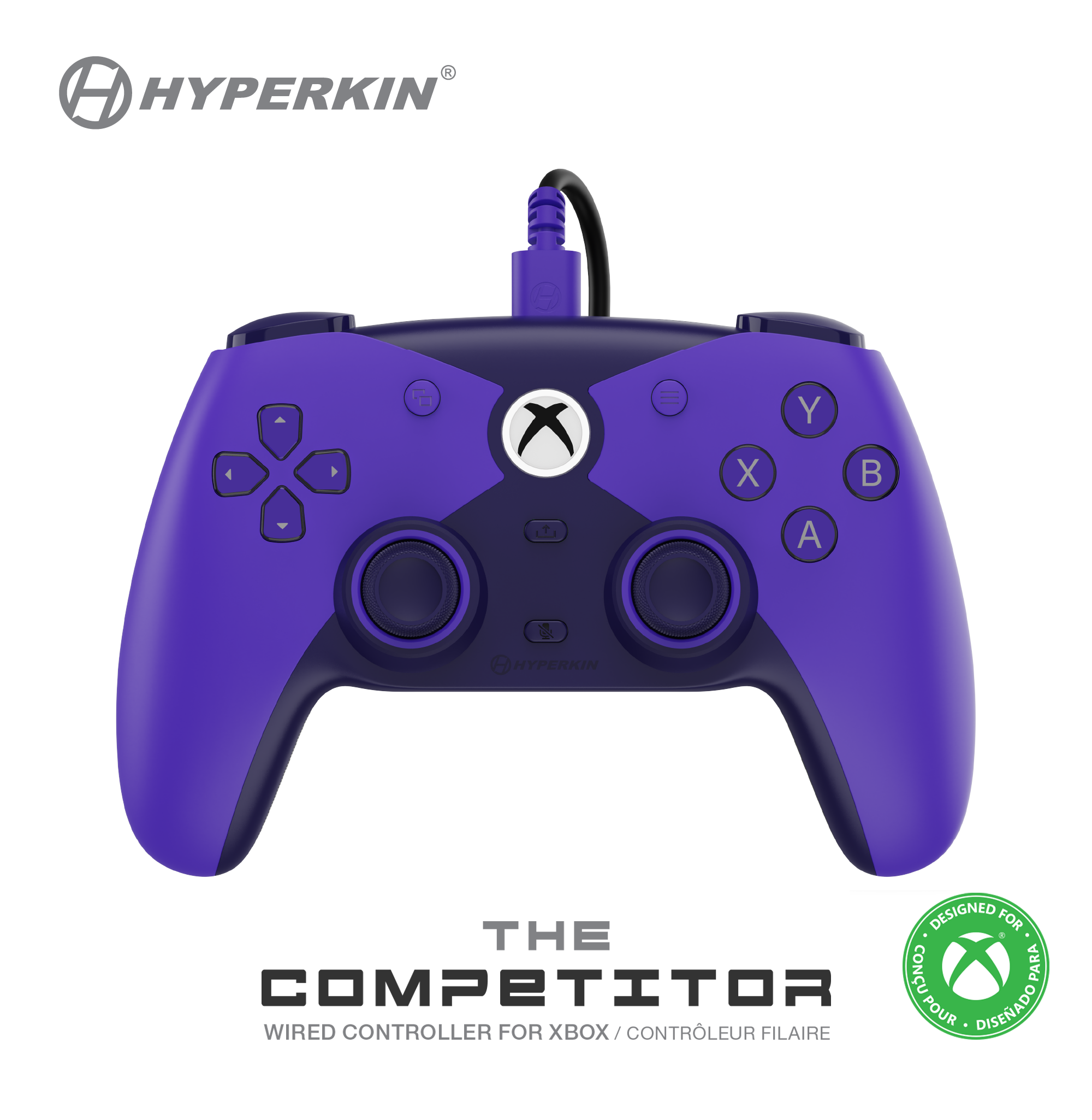Purple gaming controller with Hyperkin branding on a white background