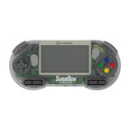 Hyperkin SupaBoy Prime portable console retail packaging, shown in translucent gray with colored face buttons