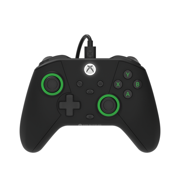 Drakong The Challenger wired controller for Xbox, black with green accent rings around the joysticks