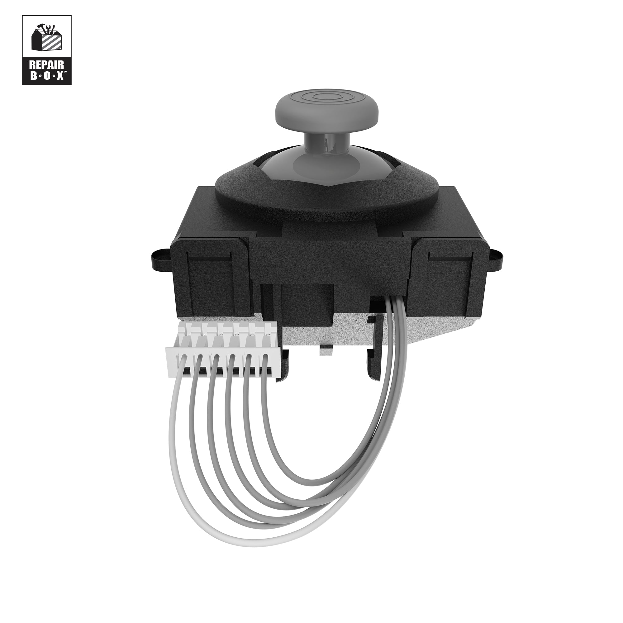 Hyperkin Hall Effect Joystick replacement for Nintendo 64 controller, featuring a black and gray thumbstick on a square base with five-wire connector. Ideal for drift-free, plug-and-play N64 joystick repair and upgrade.