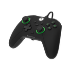 Three-quarter view of Drakong Challenger wired XBOX controller featuring ergonomic grip, precision analog sticks, responsive buttons, and USB connectivity for XBOX Series X|S, XBOX One, and Windows PC