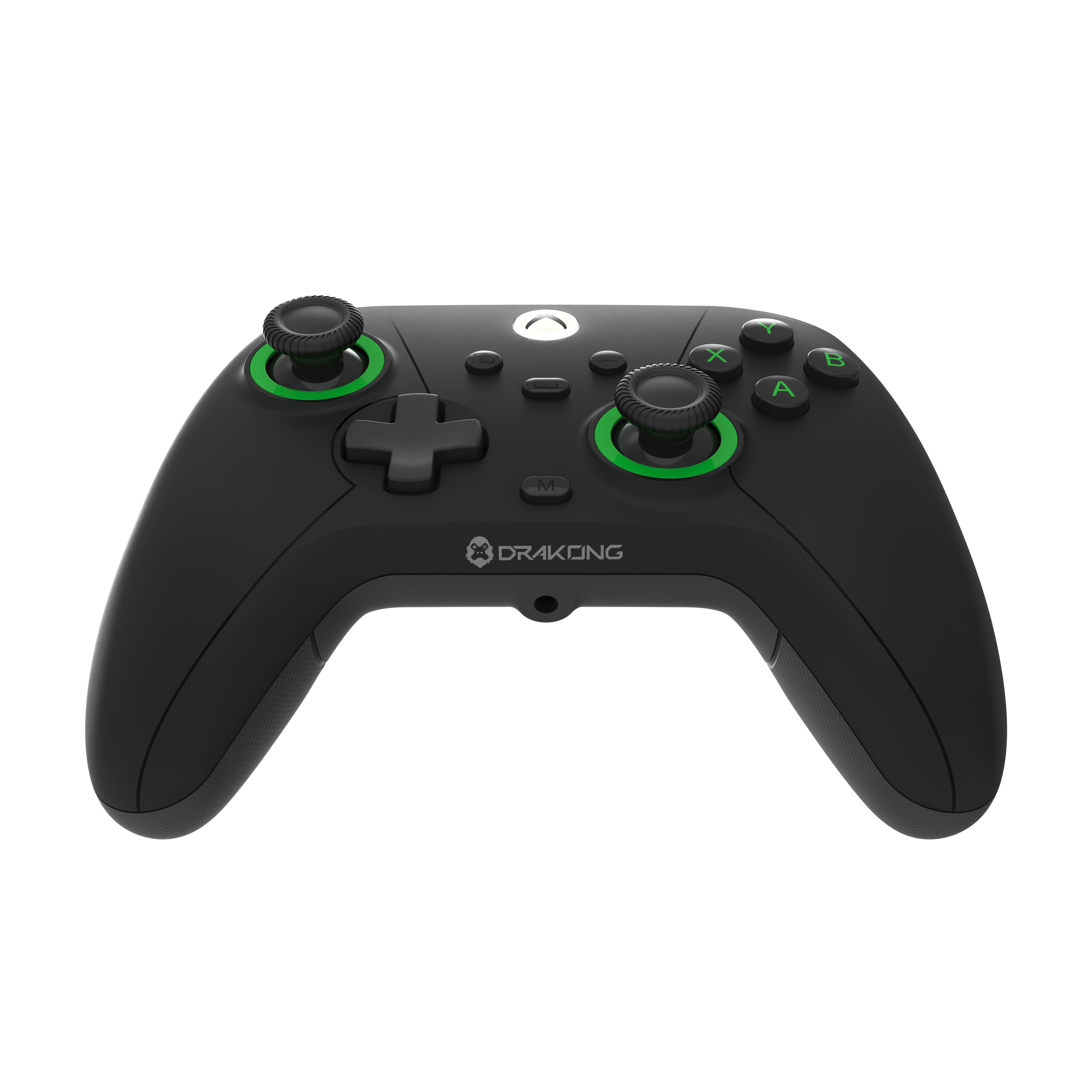 Front view of Drakong Challenger wired XBOX controller featuring precision analog sticks, responsive D-pad, ergonomic grips, and compatibility with XBOX Series X|S, XBOX One, and Windows PC