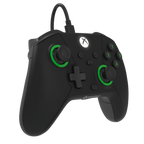 Angled view of Drakong Challenger wired XBOX controller with dual analog sticks, ergonomic grip, and precision controls for XBOX Series X|S, XBOX One, and Windows PC