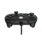 Front low-angle view of Drakong Challenger wired XBOX controller showing responsive trigger buttons, precision analog sticks, USB cable connection, and ergonomic design for XBOX Series X|S, XBOX One, and Windows PC
