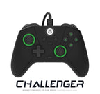 Drakong The Challenger wired controller for Xbox, black with green accent rings around the joysticks