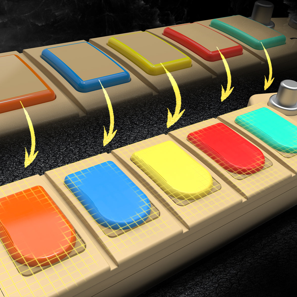 Swapping stock fret buttons for custom-shaped ones