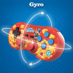 Hyperkin Crazy Crunch Limited Edition Wireless Bluetooth Controller in red with blue and black buttons, dual analog sticks, and R1/R2 shoulder buttons. Features Bluetooth 5.3, USB-C charging, and 20+ hours battery life. Compatible with Nintendo Switch, PC, Mac, and mobile gaming.