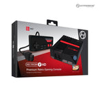 Packaging of Hyperkin RetroN 1 HD Premium Retro Gaming Console, showcasing console and controller image; highlights NES game compatibility and HD output branding.