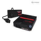 A RetroN 1 HD gaming console with a black and red color scheme, including a controller and HDMI cable.