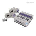 A gray Supa RetroN HD video game console with two classic-style controllers and a power adapter.