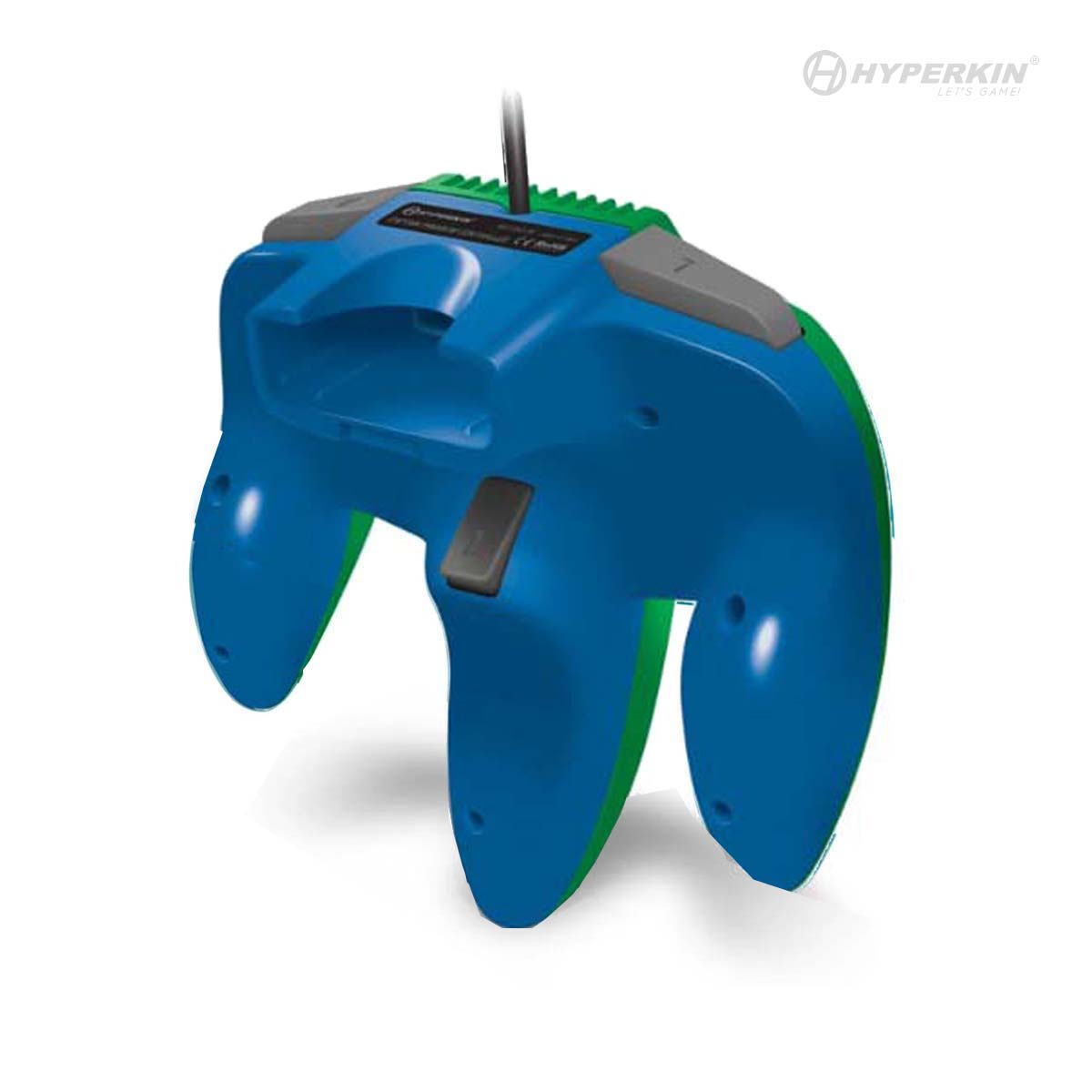 Blue and green gaming controller with Hyperkin logo on a white background