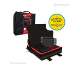 Hyperkin The Rook travel bag for Nintendo Switch, black with red accents, shown open with console inside; compatible with Switch OLED and Lite models.