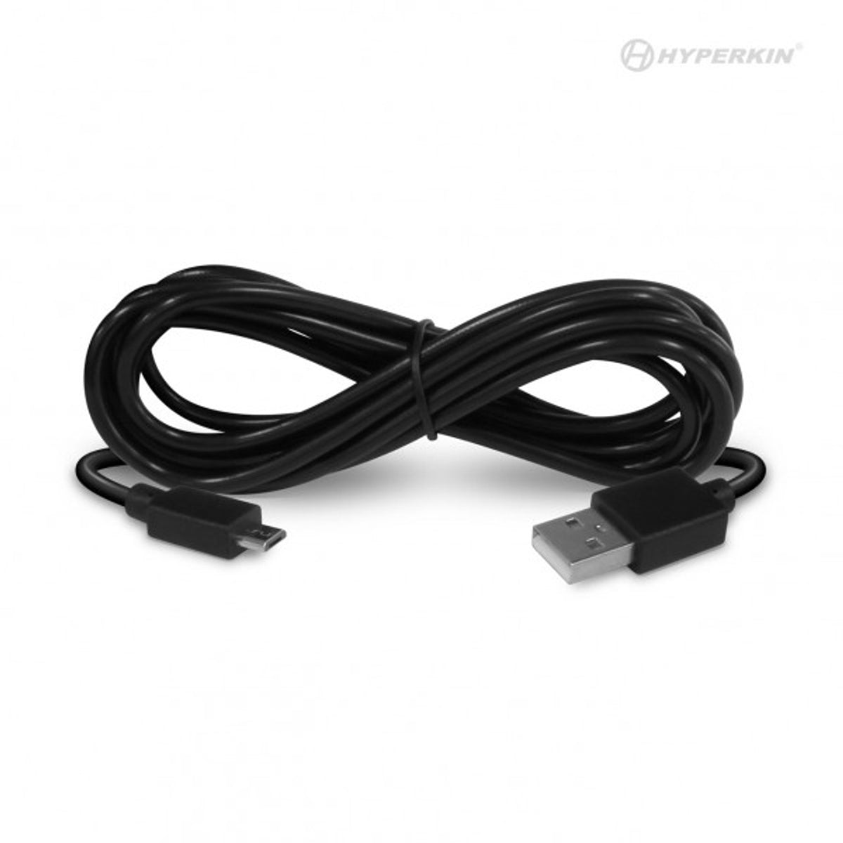 Black USB cable with connectors on a white background, featuring the Hyperkin brand.