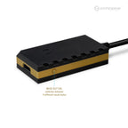 Black and gold electronic device with mode button on a white background, featuring Hyperkin branding.