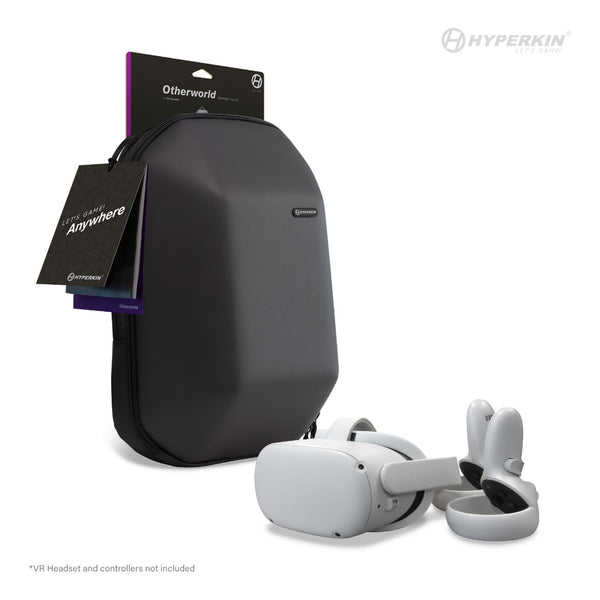 Hyperkin Otherworld Backpack designed for VR headset storage and travel, featuring durable construction, padded compartments, and a sleek gamer-friendly design.